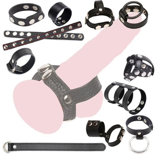 Leather Penis Ring Cock Ring Scrotum Bondage Ring Ball Stretcher for Men Delay Ejaculation Sex Toys Lock Semen Ring Penis Belt