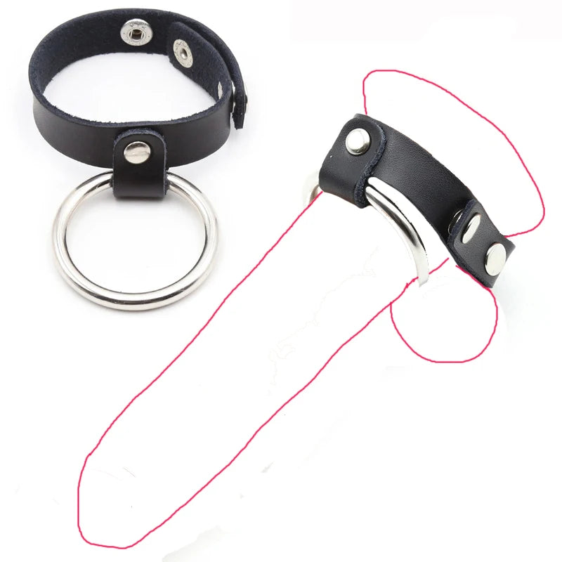 Leather Penis Ring Cock Ring Scrotum Bondage Ring Ball Stretcher for Men Delay Ejaculation Sex Toys Lock Semen Ring Penis Belt